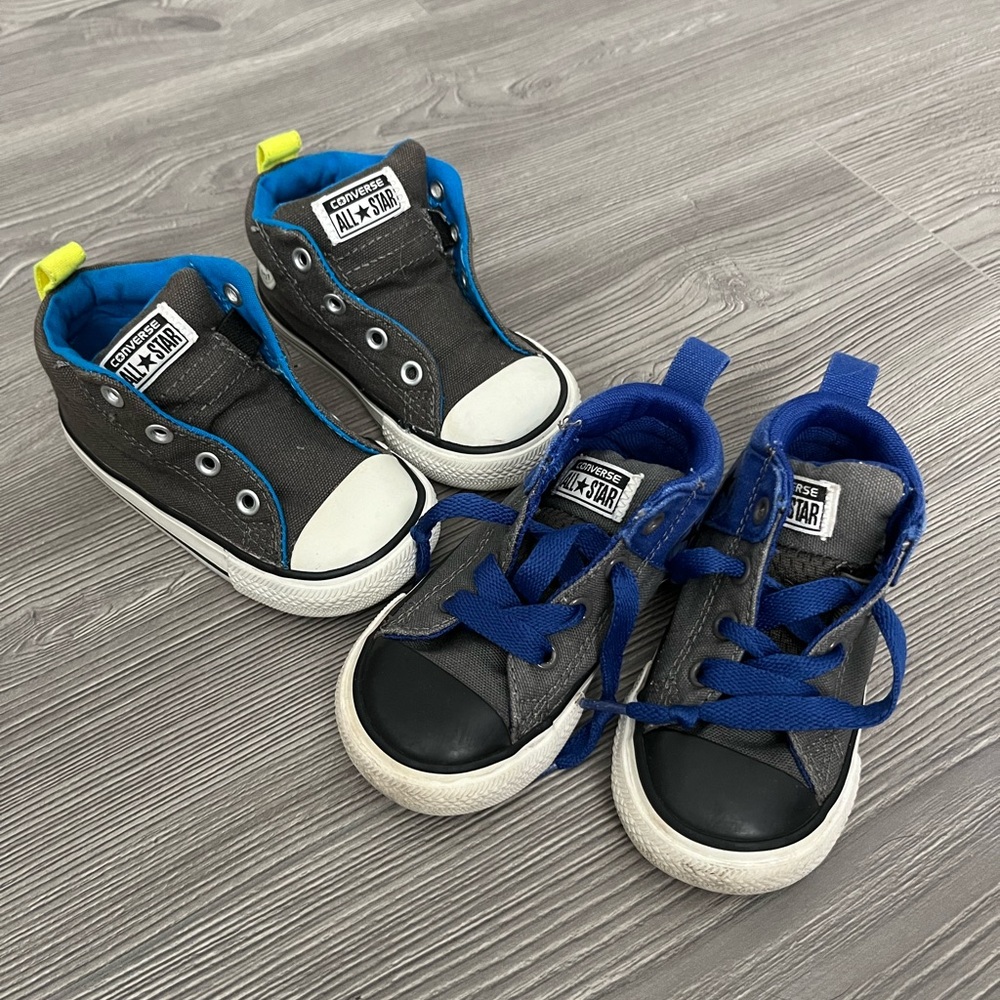 Two pairs of toddler boys canvas Converse High Top shoes size 6